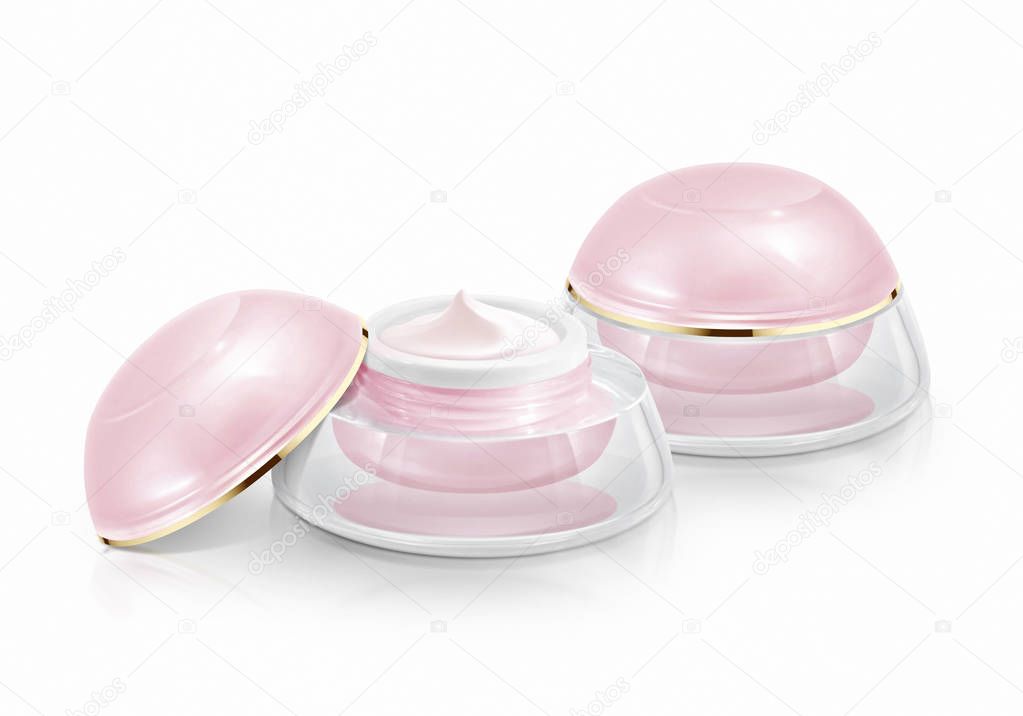 Two pink dome cosmetic jar on white background
