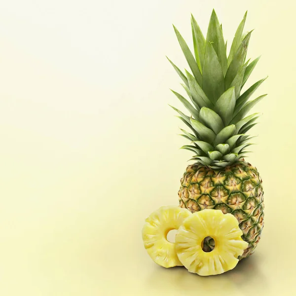 Pineapple on yellow solid background