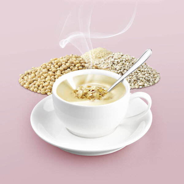 cup of cereal on color background solid