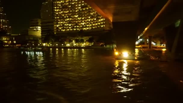 Noční Pohled Řeky Chao Phraya Výletní Loď Thajsku — Stock video