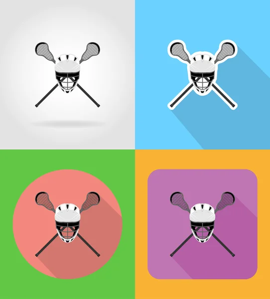 Lacrosse attrezzature icone piatte vettoriale illustrazione — Vettoriale Stock