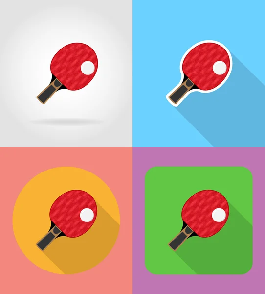 Raqueta y pelota para tenis de mesa ping pong iconos planos vector ill — Archivo Imágenes Vectoriales