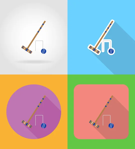 Set équipement pour croquet plat icônes vectoriel illustration — Image vectorielle