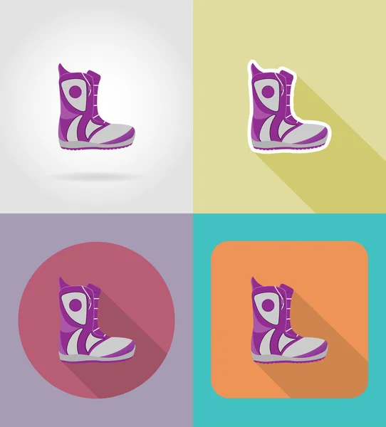 Botas de snowboard iconos planos vector ilustración — Vector de stock