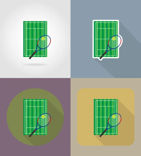 Tennis court platt ikoner vektor illustration — Stock vektor