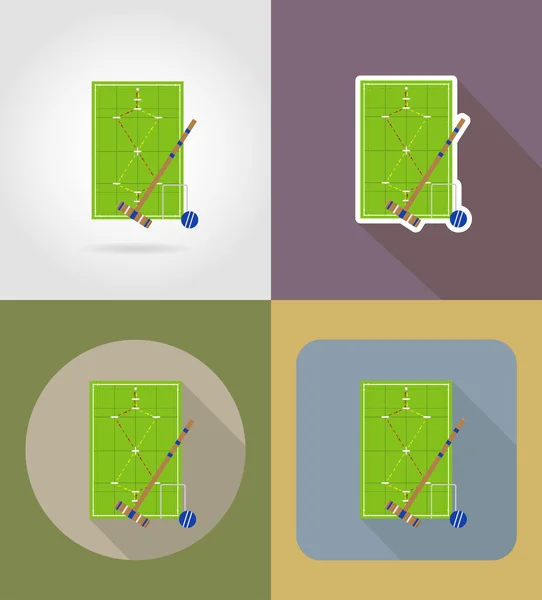 Patio de recreo para croquet iconos planos vector ilustración — Vector de stock