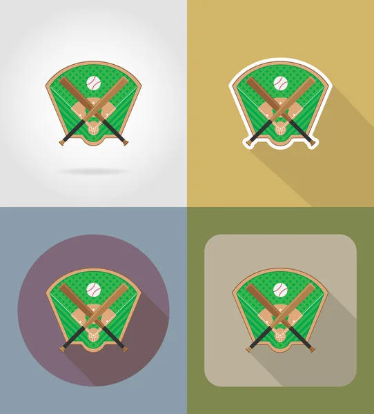 Campo da baseball icone piatte vettore illustratio — Vettoriale Stock