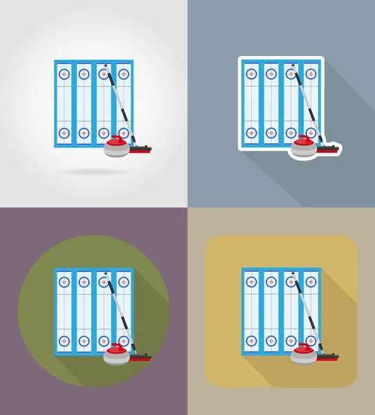 Patio de recreo para curling deporte juego iconos planos vector ilustración — Vector de stock