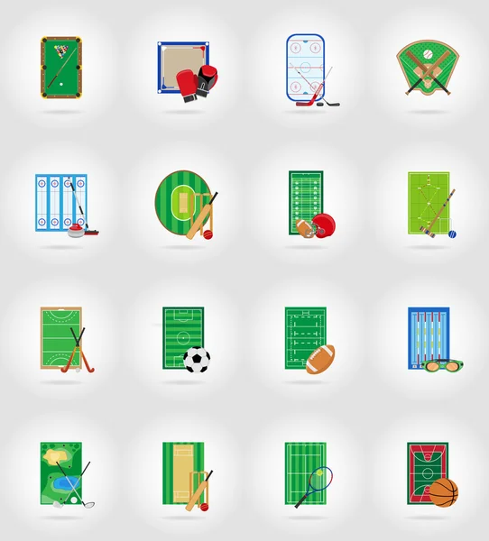 Cour terrain de jeux stade et terrain pour les jeux de sport plates icônes v — Image vectorielle