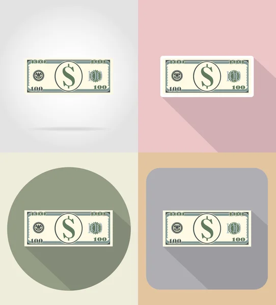 Banknote one hundred dollars flat icons vector illustration — Stock Vector