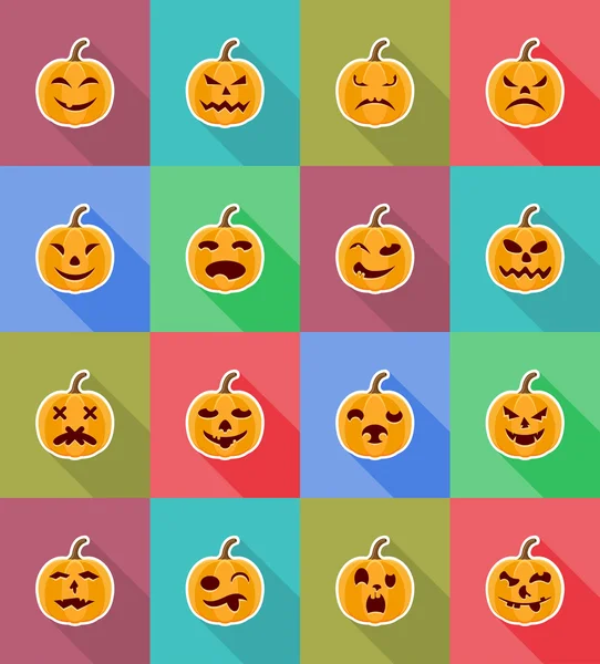 Halloween calabaza iconos planos vector ilustración — Vector de stock