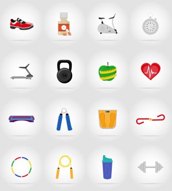 Fitness düz simgeler illüstrasyon vektör