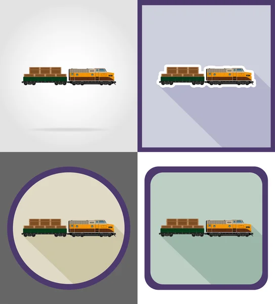 Levering per rail trein plat pictogrammen vectorillustratie — Stockvector