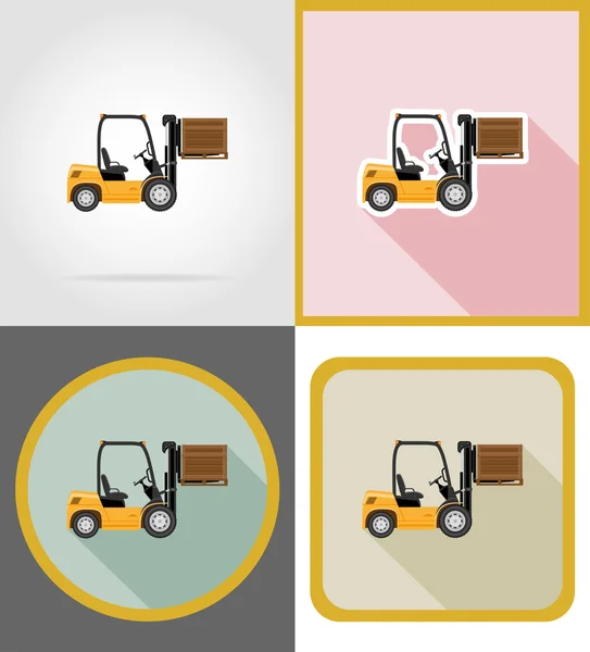Levering vorkheftruck vrachtwagen plat pictogrammen vector illustratie — Stockvector