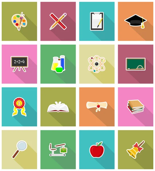 Istruzione scolastica icone piatte illustrazione vettoriale — Vettoriale Stock