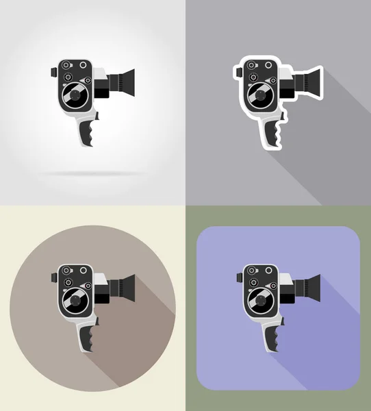 Oude retro vintage film videocamera plat pictogrammen vector illustrat — Stockvector