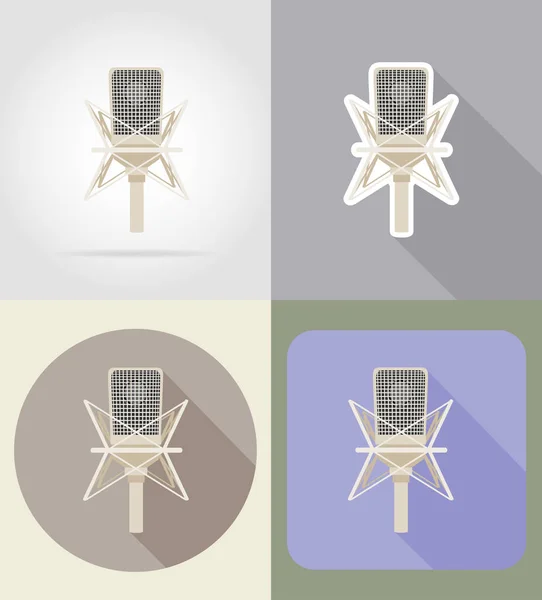 Régi retro mikrofon lapos ikonok vektoros illusztráció — Stock Vector