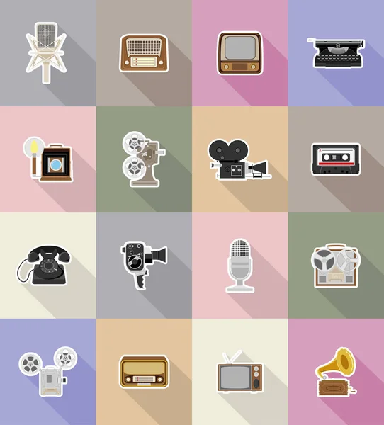 Alte Retro Vintage Multimedia flache Icons Vektor Illustration — Stockvektor