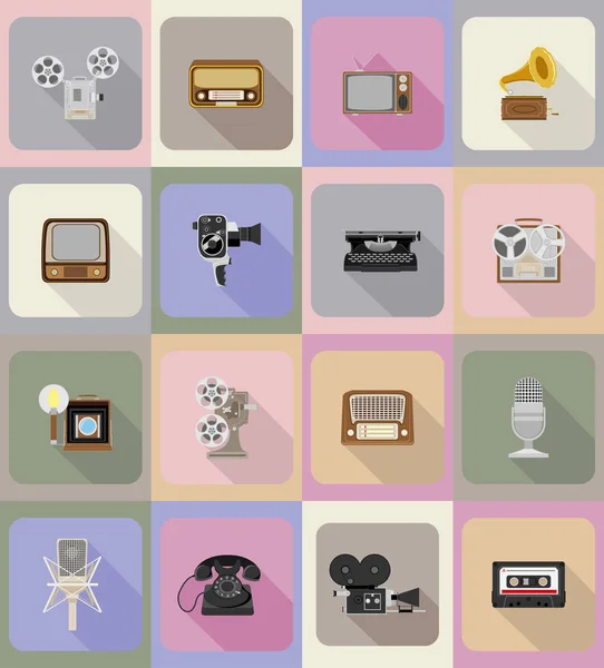 Viejo retro vintage multimedia iconos planos vector ilustración — Archivo Imágenes Vectoriales