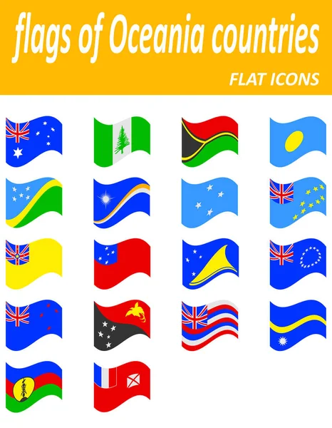 Vlajky zemí Oceánie ploché ikony vektorové ilustrace — Stockový vektor