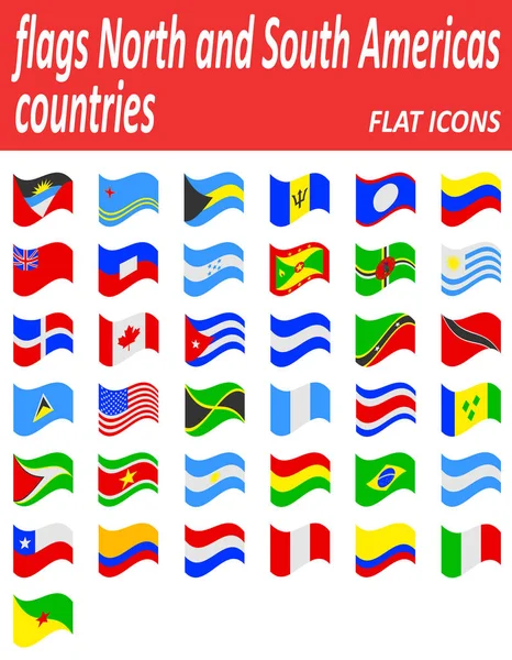 Bandiere nord e sud America paesi icone piatte vector illus — Vettoriale Stock