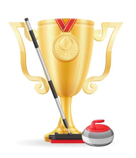 Curling cup vinnare guld lager vektorillustration — Stock vektor