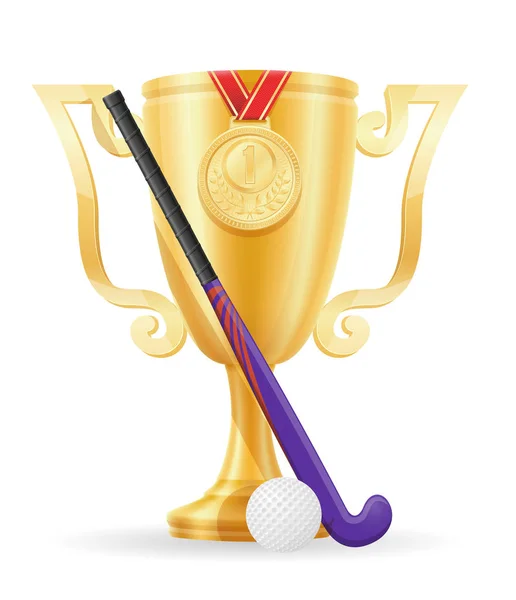 Hockey op het veld cup winnaar gouden voorraad vectorillustratie — Stockvector