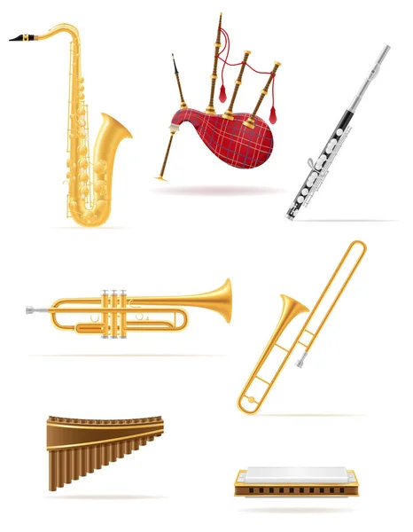 Instrumentos musicais de vento conjunto ícones estoque vetor ilustração — Vetor de Stock