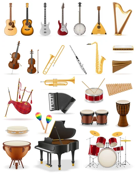 Instrumentos musicales conjunto iconos stock vector ilustración — Vector de stock