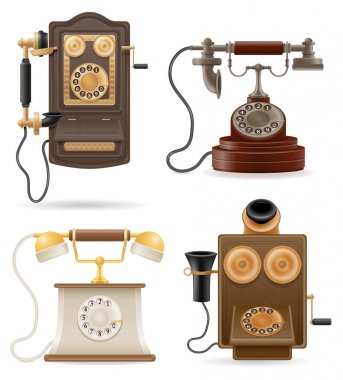 telefon eski retro hisse senedi vektör çizim Icons set