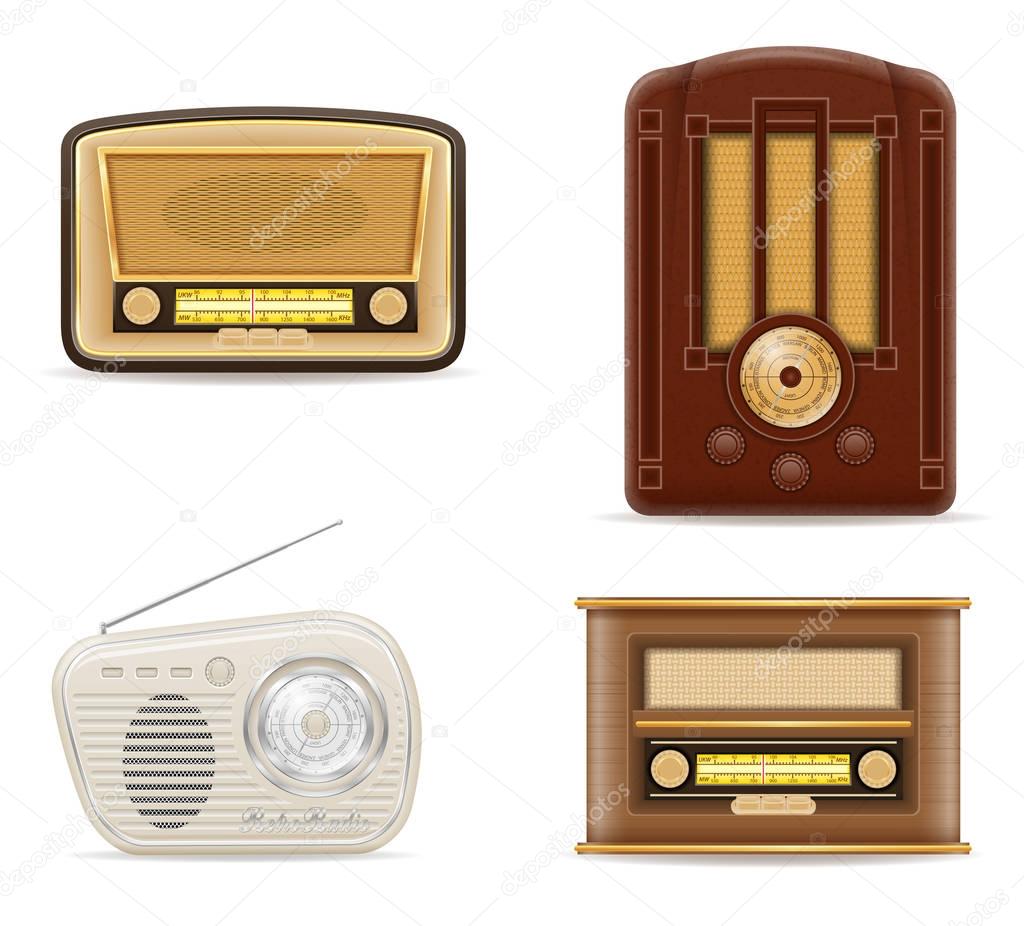 radio old retro vintage set icons stock vector illustration
