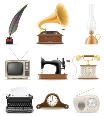 fazla nesneleri retro eski vintage simgeler stok vektör illustr kümesi