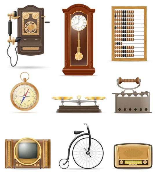 Set of much objects retro old vintage icons stock vector illustr — Stock Vector