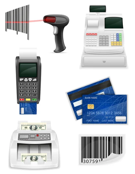 Trading banking equipment for a shop set icons stock vector illu — Stock Vector