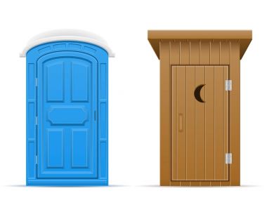 bio and wooden outdoor toilet vector illustration