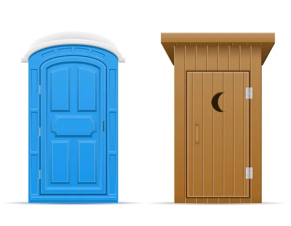 生物和木制户外厕所矢量插图 — 图库矢量图片
