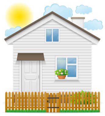 küçük bir ülke house ile ahşap çit vektör çizim