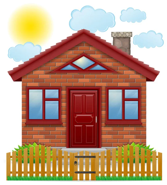 Pequeña casa de campo con una ilustración vectorial valla de madera — Vector de stock