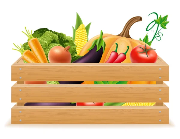 Wooden box with fresh and healthy vegetables vector illustration — Stock Vector