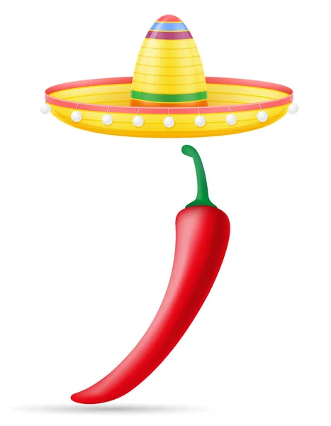 Sombrero nationale Mexicaanse hoofdtooi en peper vector illustratio — Stockvector