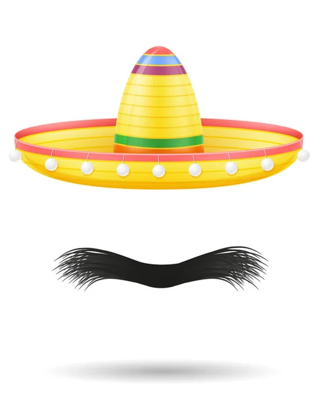 Sombrero nationale Mexicaanse hoofdtooi en snor vector illustra — Stockvector