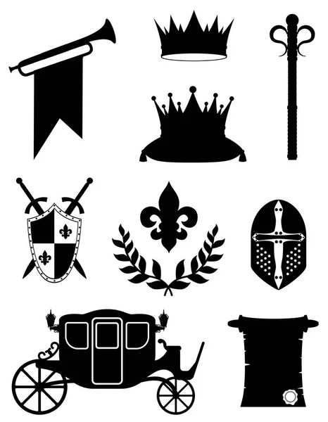 King royal golden attributes of medieval power black outline sil — Stock Vector