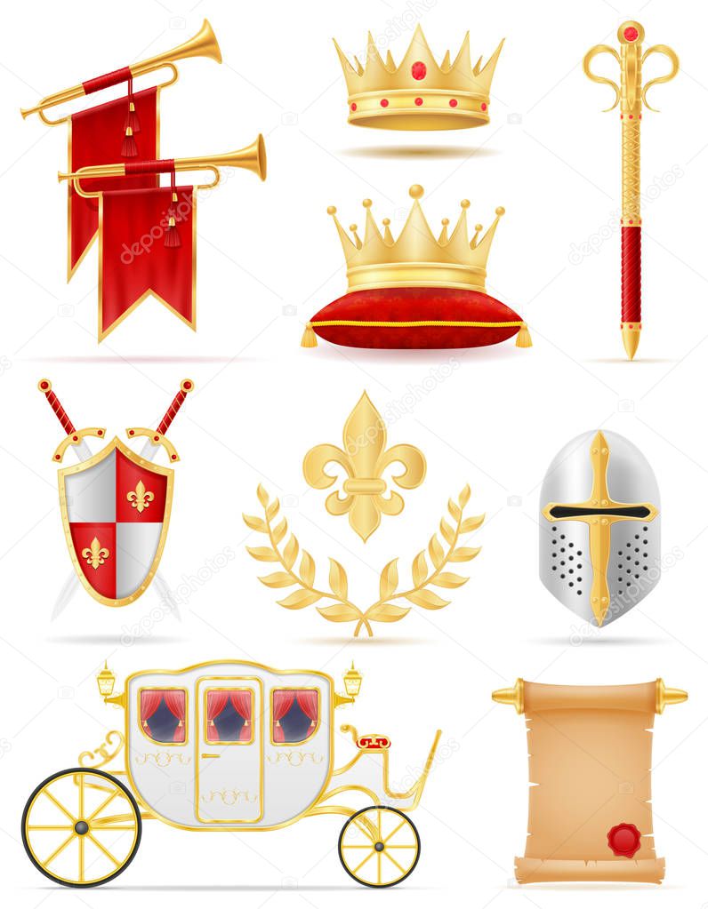 king royal golden attributes of medieval power vector illustrati
