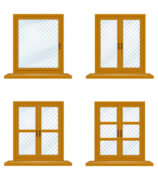 Tasarım vektörü il için şeffaf camlı kapalı ahşap pencere — Stok Vektör