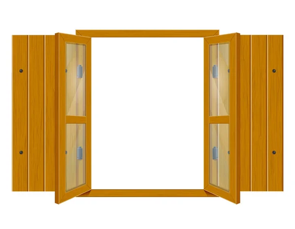 Ventana de madera abierta con persianas y vidrio transparente para desig — Archivo Imágenes Vectoriales