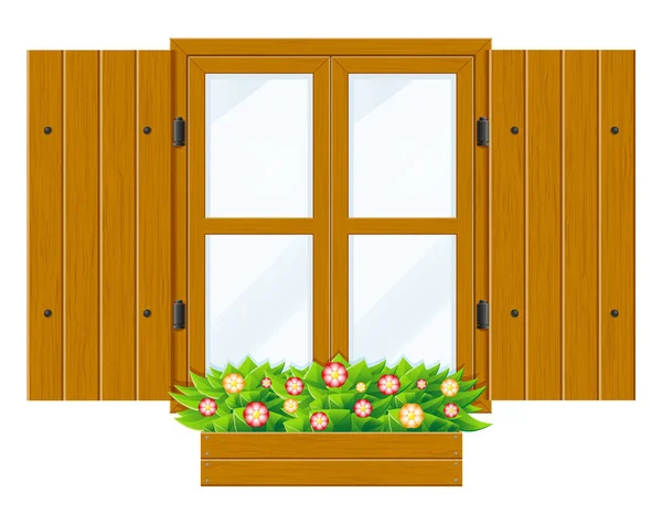 Open houten raam met rolluiken en transparant glas voor desig — Stockvector