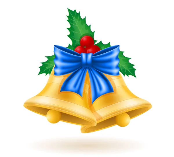Cloches d'or de Noël avec illustration vectorielle arc — Image vectorielle