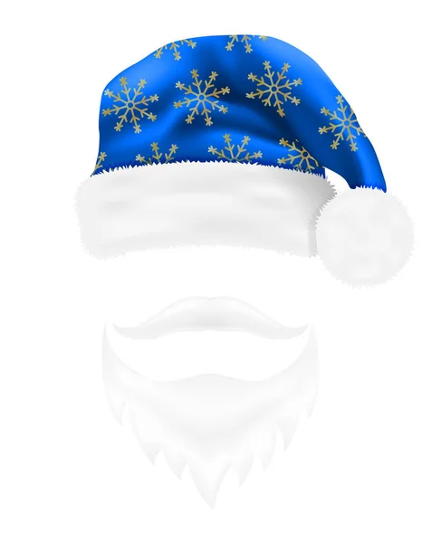 Kerstmuts kerstman claus en baard met een snor vector illus — Stockvector