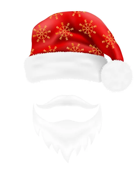 Cappello di Natale Babbo Natale e barba con un vettoriale baffi illus — Vettoriale Stock