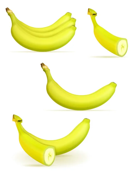 Banán érett sárga és néhány zöld vektor illusztráció — Stock Vector